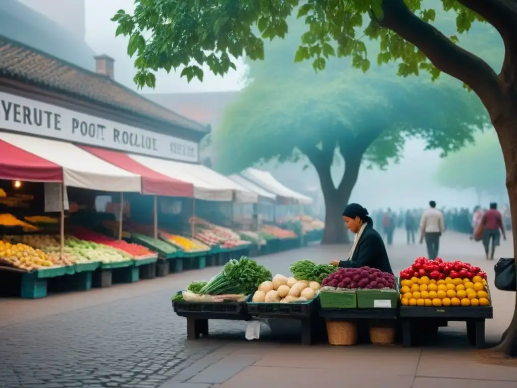 Un poeta solitario reflexiona bajo un árbol en un bullicioso mercado de contrastes