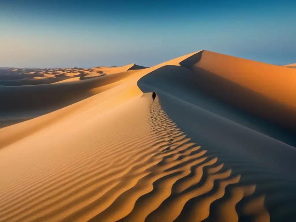 Un poeta solitario contempla la poesía lírica del desierto profundo bajo un cielo azul