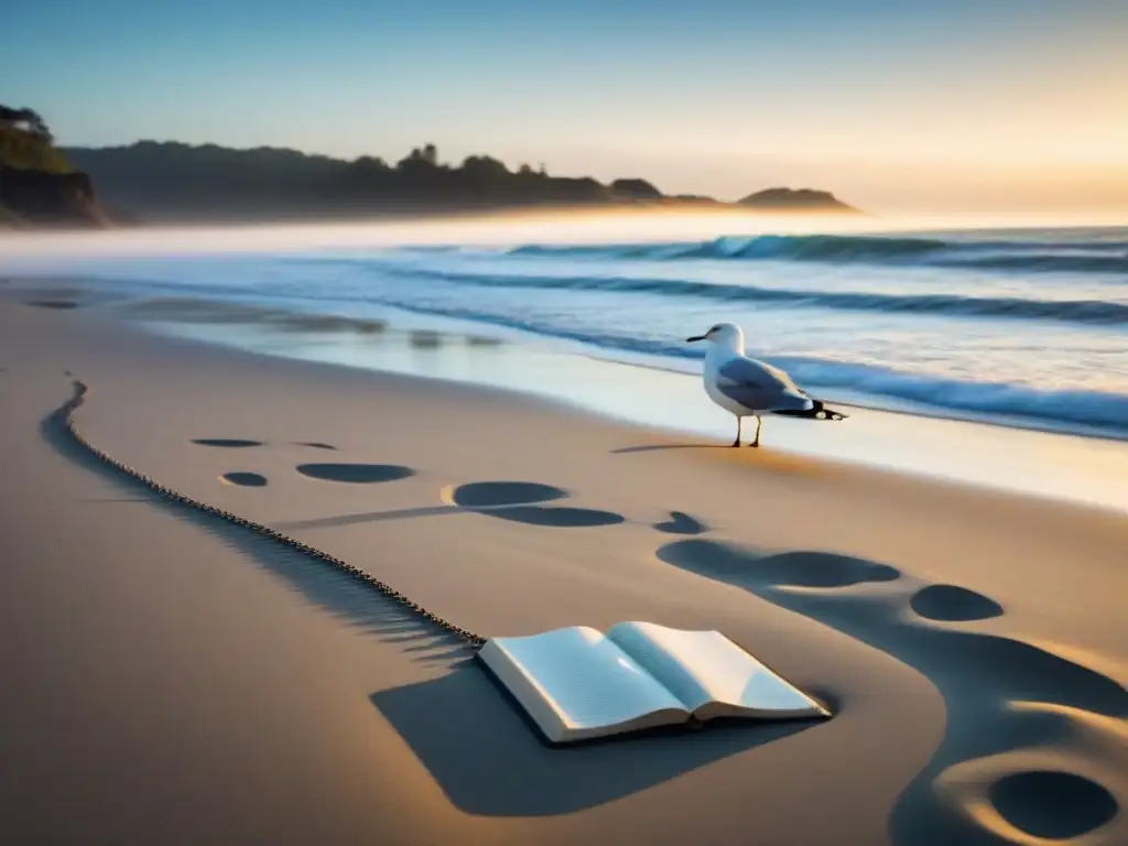 Un poeta reflexiona en solitario en una playa al amanecer