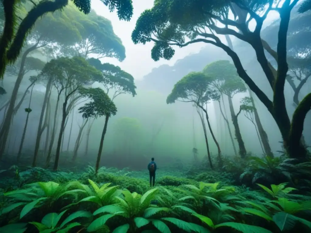 Poeta componiendo versos en un exuberante bosque, simbolizando la poesía como herramienta de conservación