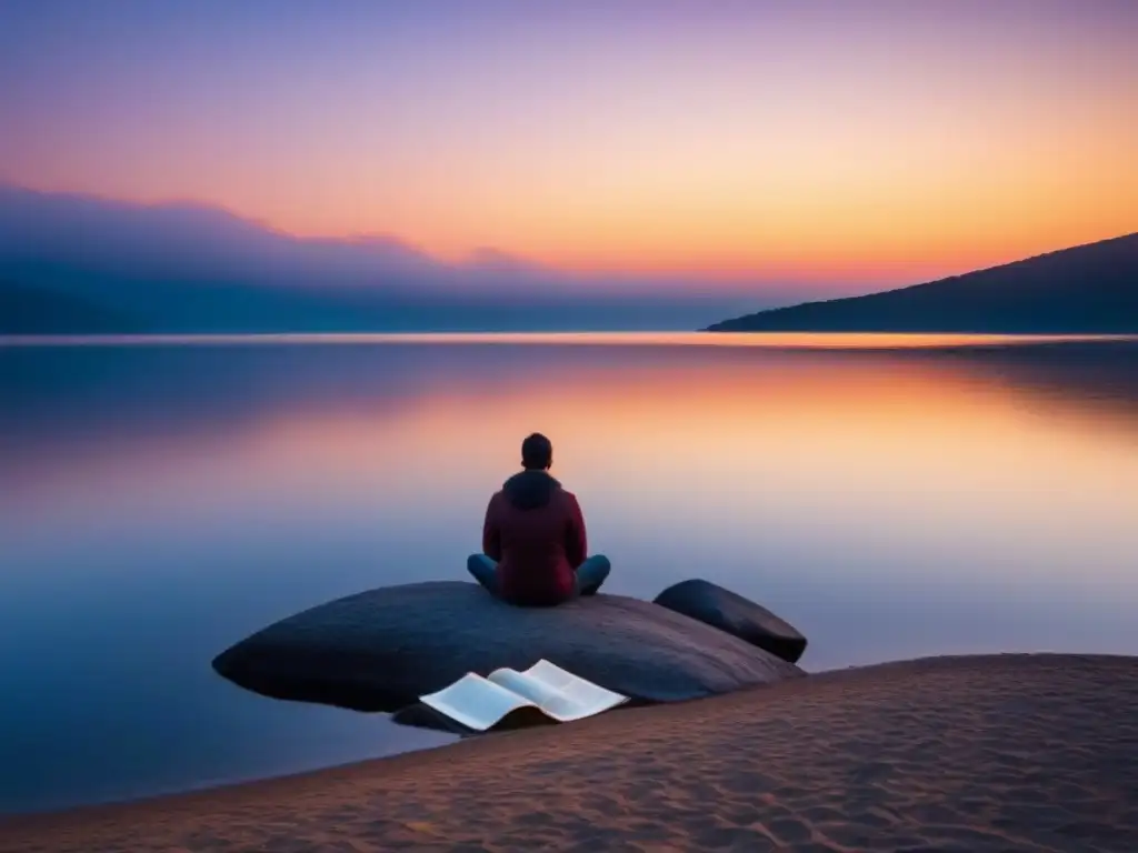 Un poético atardecer en un lago, donde la poesía terapéutica ayuda a sanar heridas