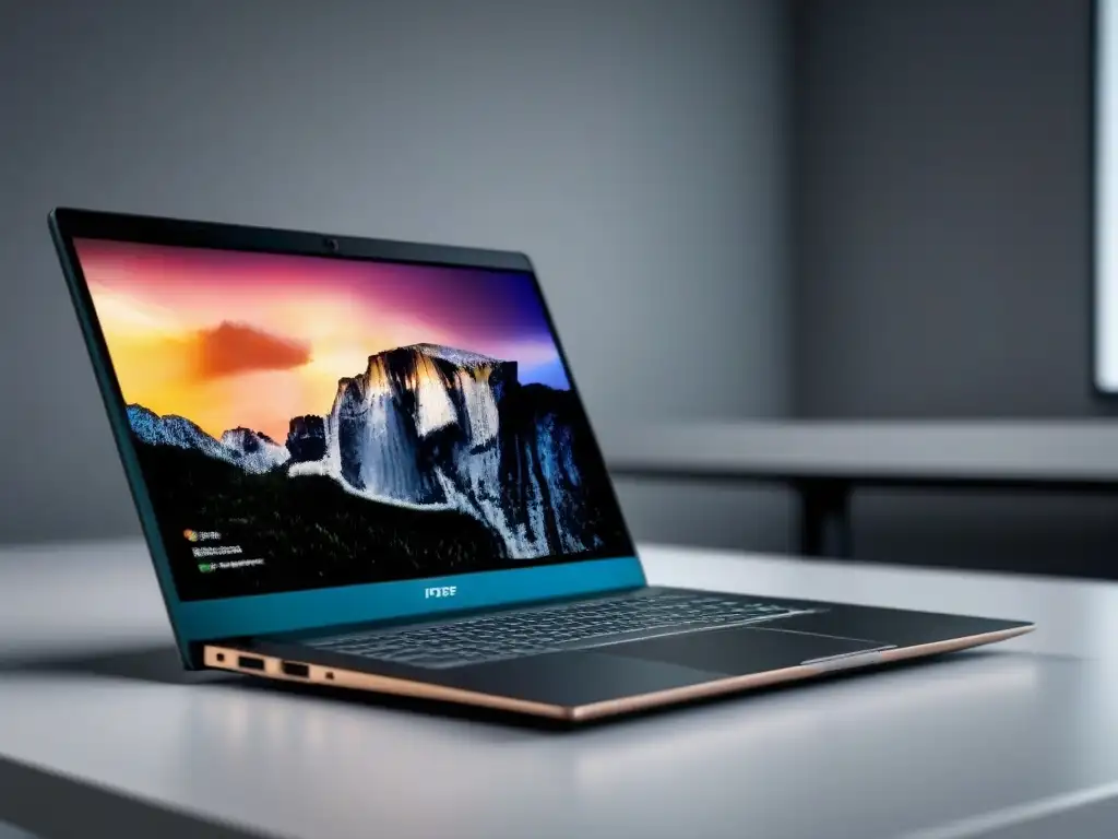 Inspiración digital: laptop moderno en escritorio blanco Un portátil moderno sobre un escritorio blanco, simbolizando plataformas inspiración poética online