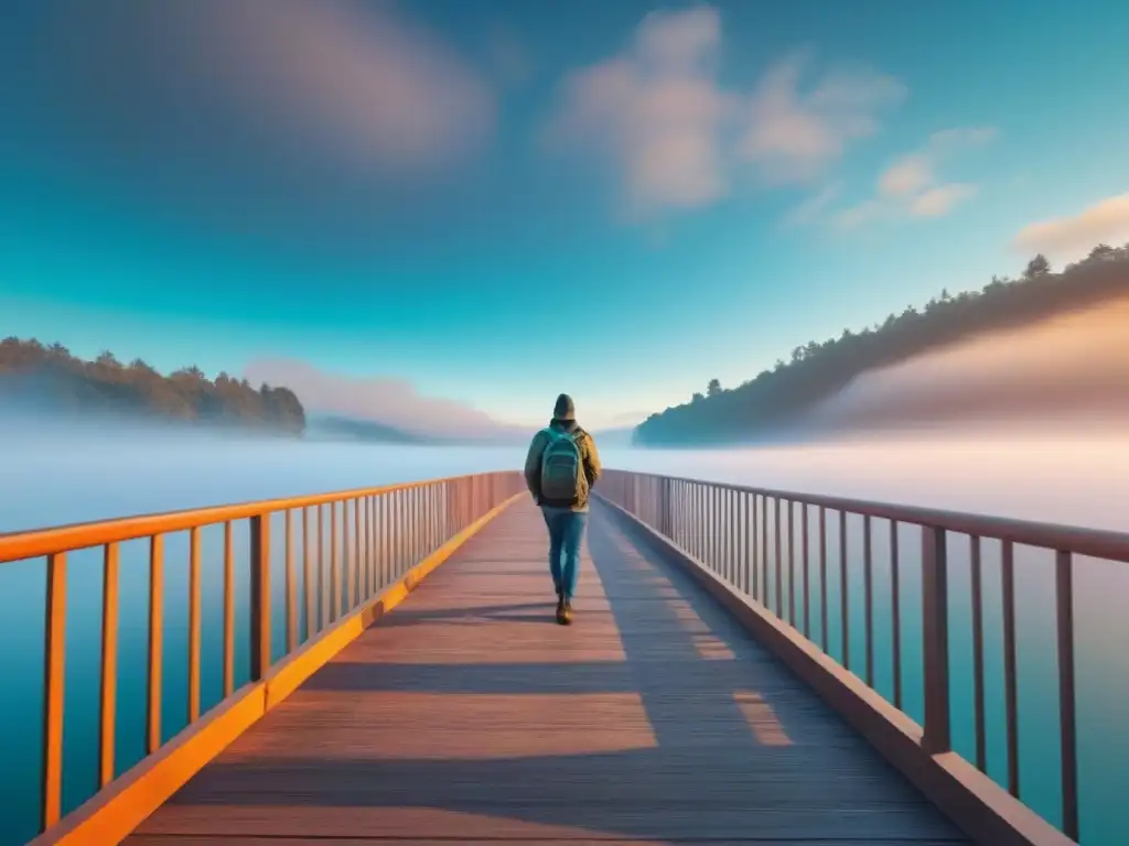 Un puente estilizado conecta paisajes culturales vibrantes, representando la influencia intercultural en poesía moderna