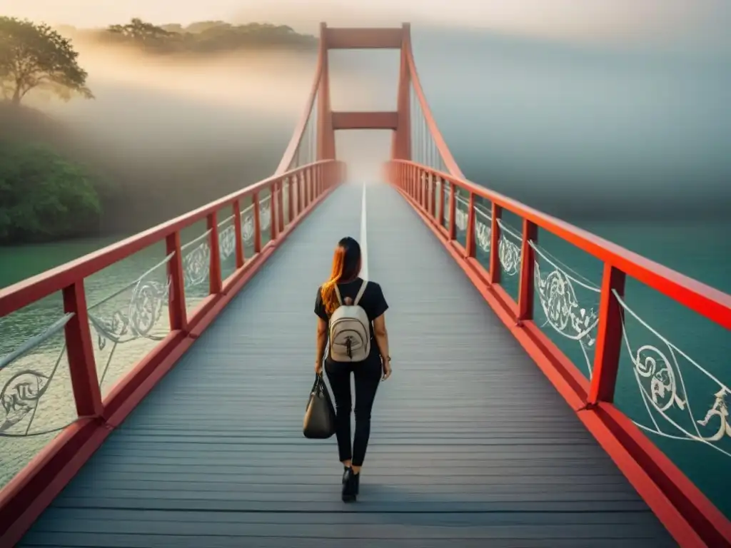 Puente moderno con caligrafía representando lenguas y culturas, conectando mundos en poesía bilingüe transformadora de palabras culturales