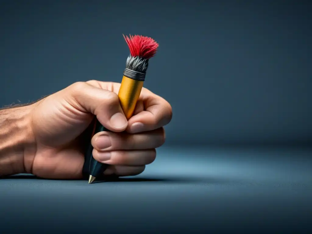 Un puño cerrado sostiene una pluma estilizada, simbolizando la poesía en revoluciones sociales