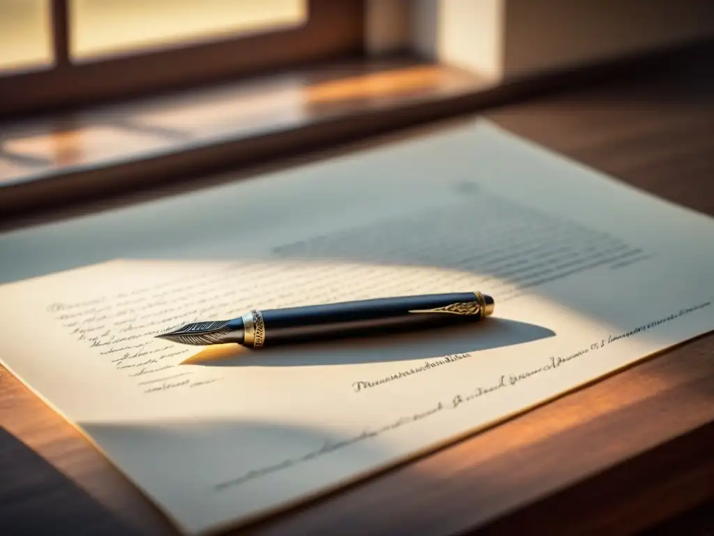 Quill pen sobre papel en blanco, evocando la poesía epistolar y la intimidad de escribir cartas