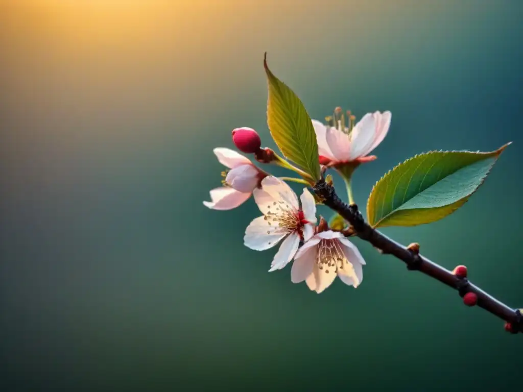 Rama de cerezo con Profundidad de los haikus poéticos: belleza efímera en detalle y serenidad