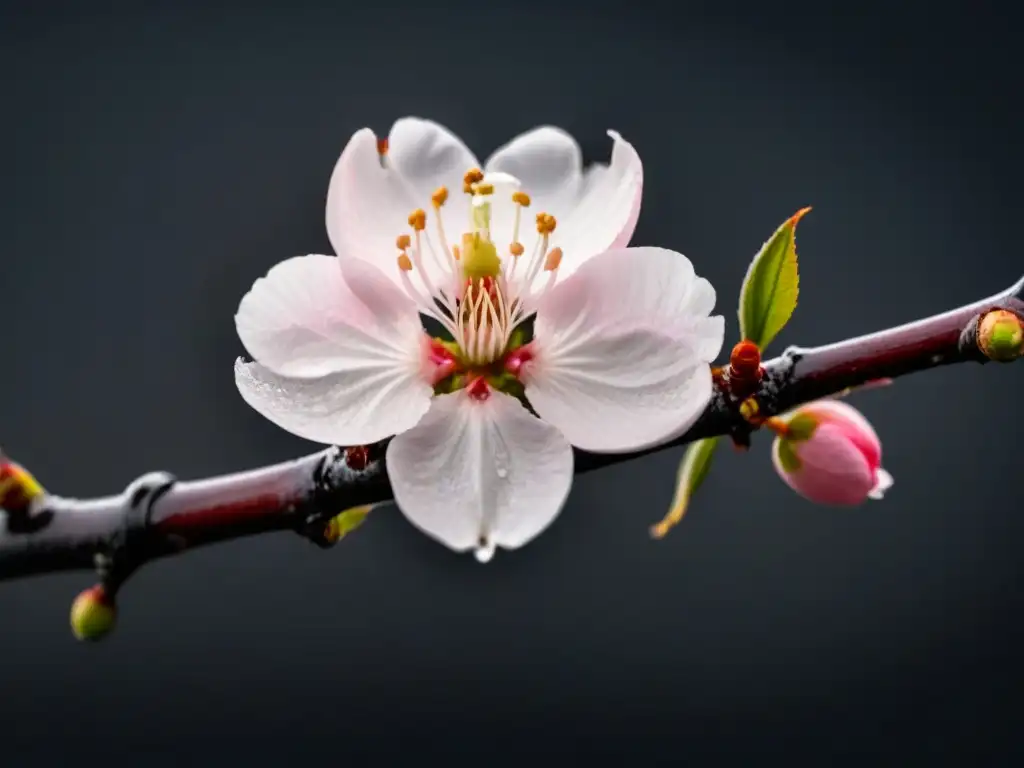 Ramas de cerezo en flor, detalle en 8k