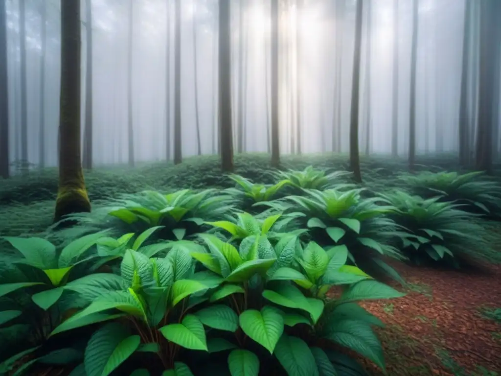 Rayos de sol iluminan un frondoso bosque verde, resaltando la importancia de la ecopoesía transformadora