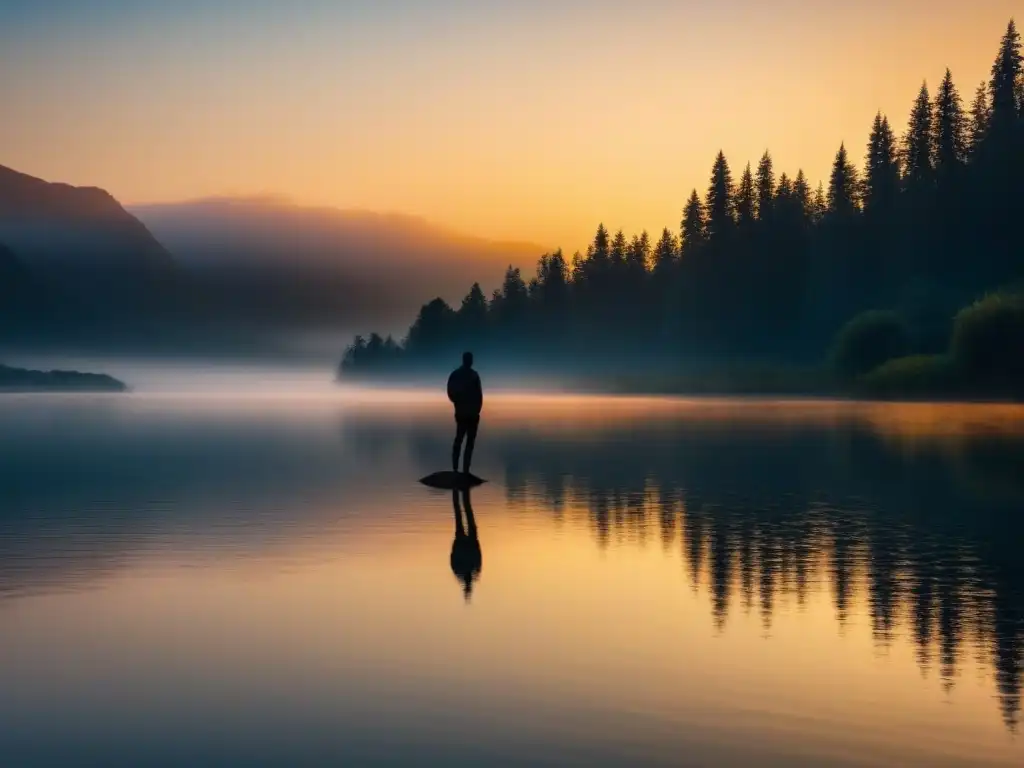 Reflejo dorado de la alquimia emociones transformar sentimientos poesía en el lago sereno al atardecer
