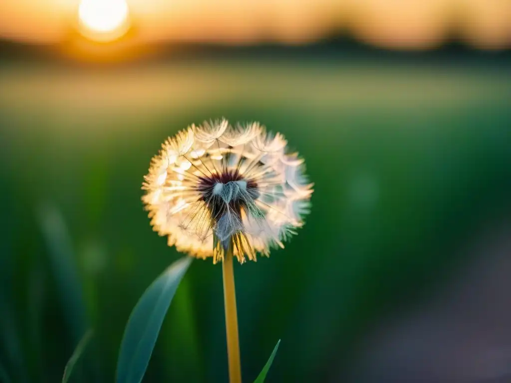 Reflexiones poéticas sobre el tiempo: Semilla de diente de león flotando en suave atardecer dorado