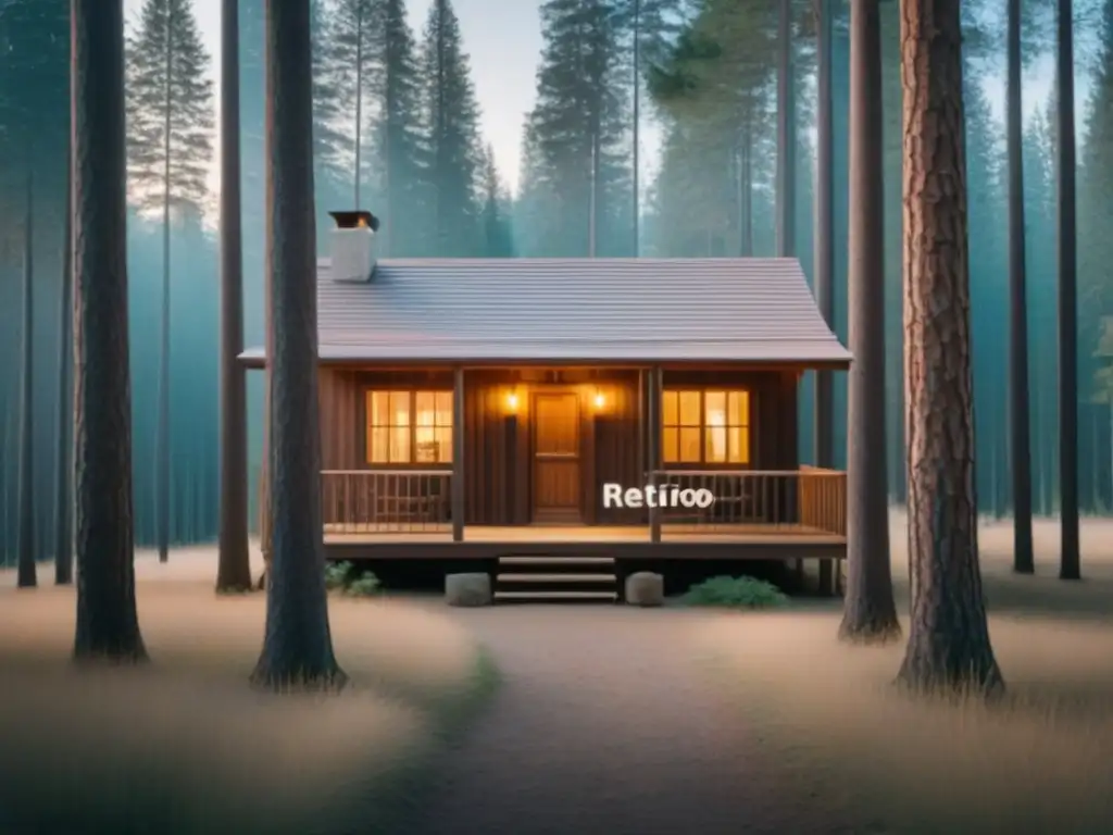Refugio de Poesía entre Pinos: Serenidad y Creatividad Refugio de lectura poética en cabaña entre pinos, luz matutina