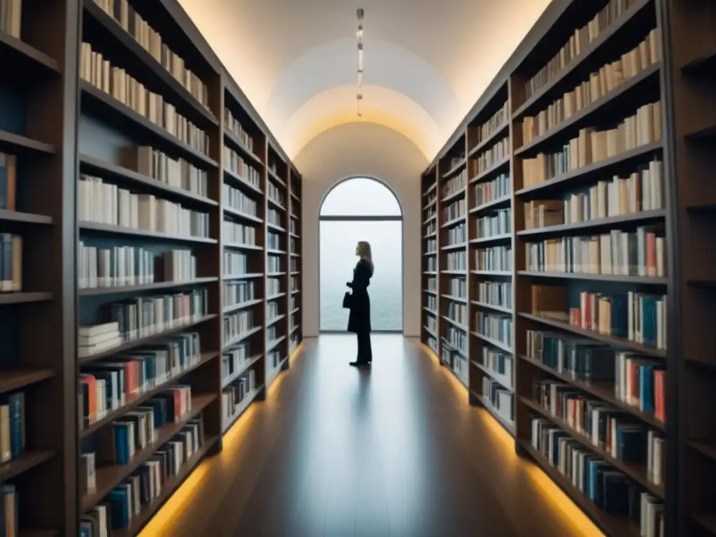 Un refugio de sabiduría: biblioteca vacía en blanco y negro con estantes altos y luz natural, ideal para la Interpretación poética de Los Cuartetos