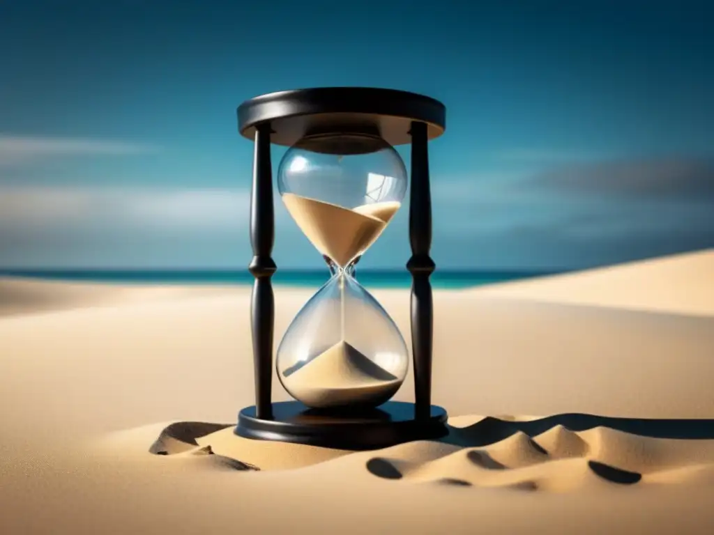 Un reloj de arena vintage en blanco y negro simbolizando la eterna transformación del tiempo