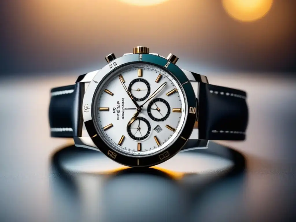 Reloj de lujo: detalle y elegancia en blanco Un reloj de lujo descansando en una superficie blanca, destacando su elegancia y sofisticación