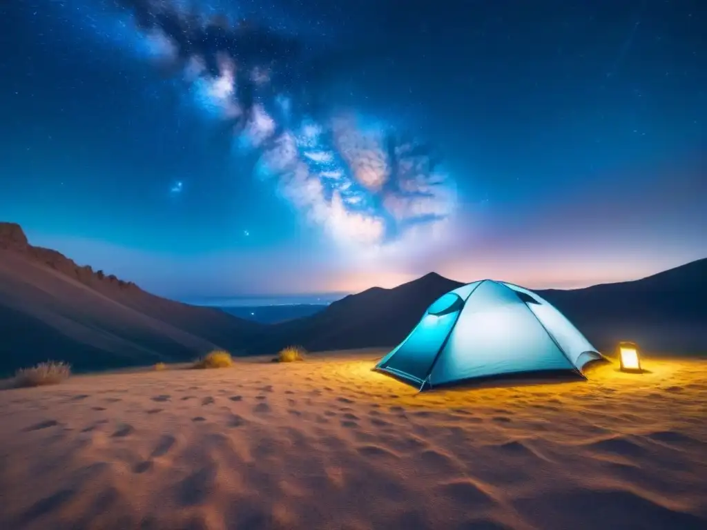 Retiro astronómico para poetas: tienda bajo el cielo estrellado con la Vía Láctea brillando en la noche