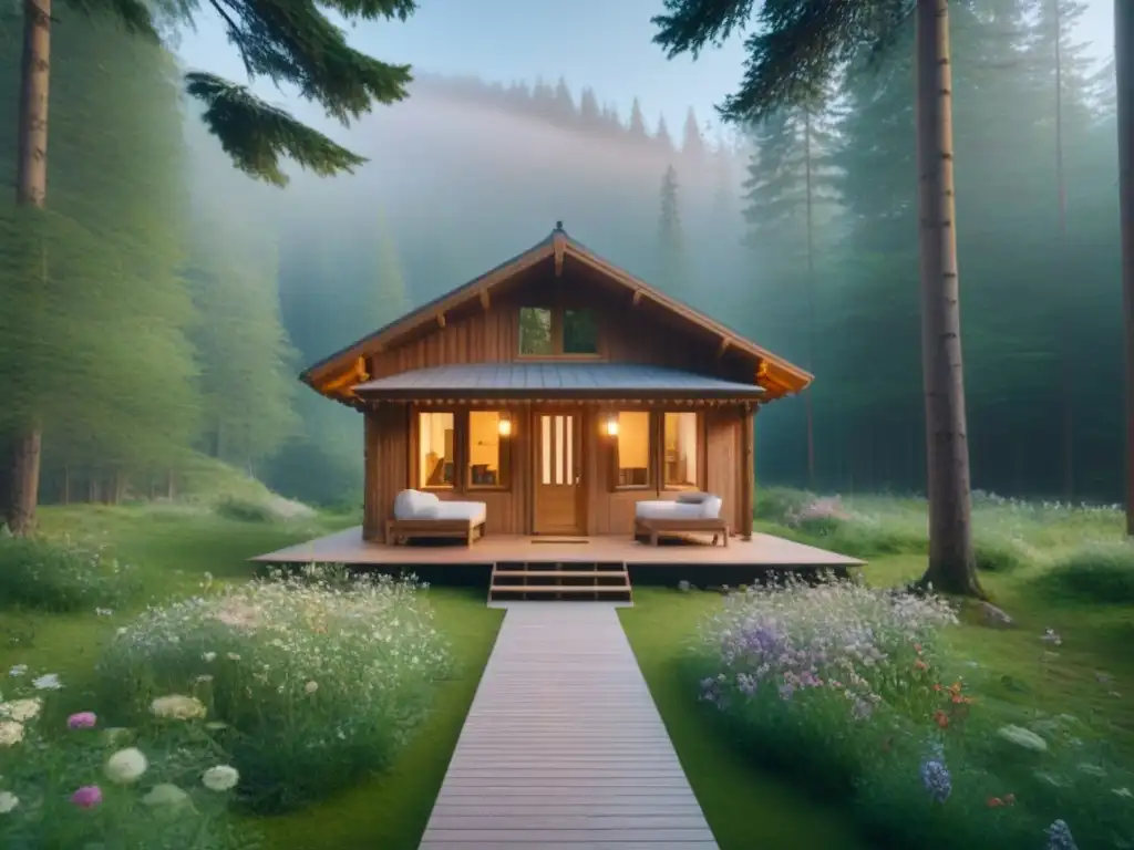Refugio poético en bosque verde: inspiración y paz Retiro poético en bosque de pinos para reconectar musa