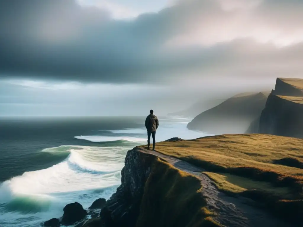 Un retrato poético de un solitario contemplando el mar en un acantilado