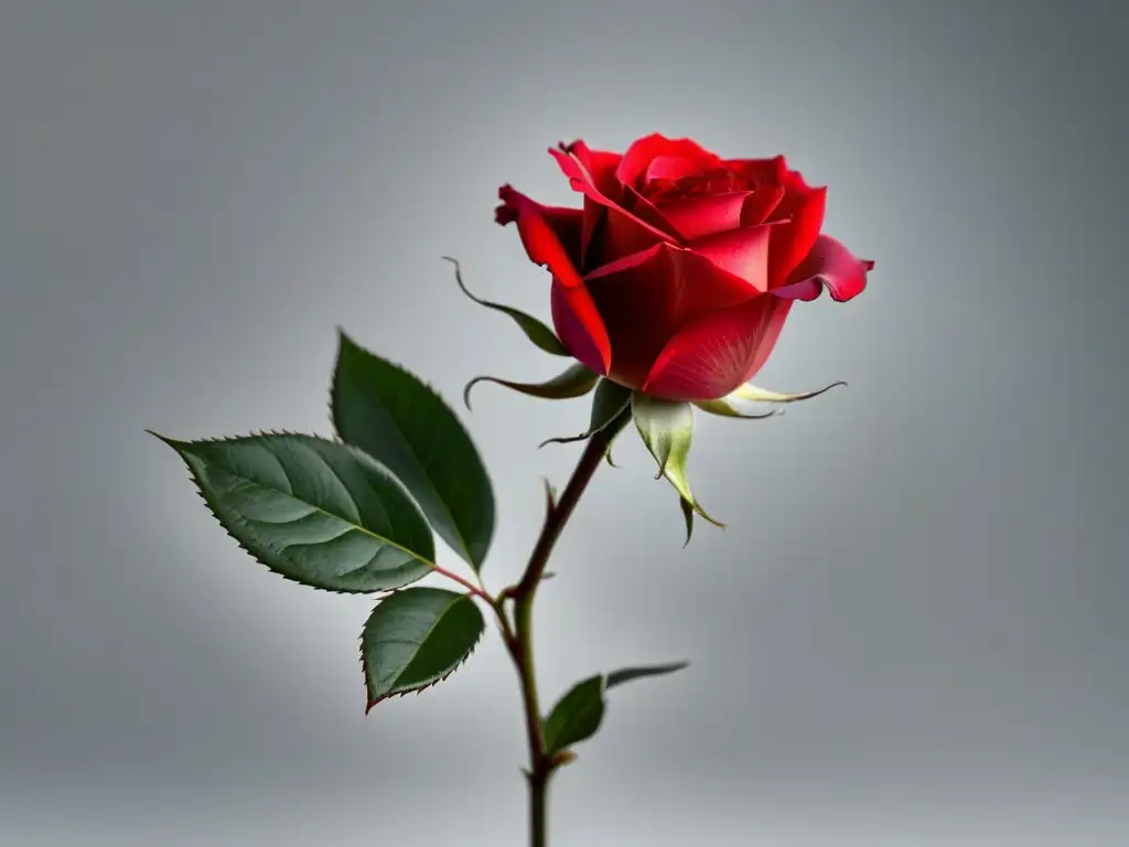 Una rosa roja detallada en 8k, simbolizando amor y pasión, en fondo blanco