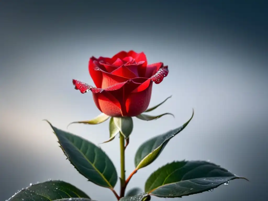 Una rosa roja en detalle sobre fondo blanco, evocando la poesía transformadora