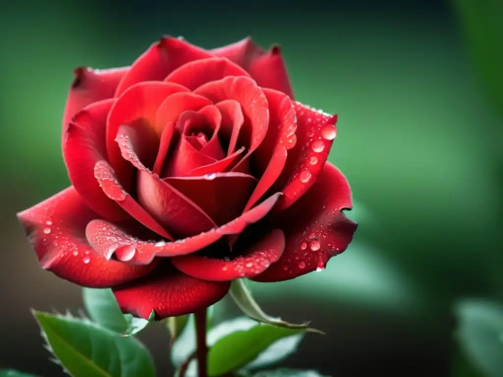 Una rosa roja en flor con rocío, reflejo del poder transformador de la poesía