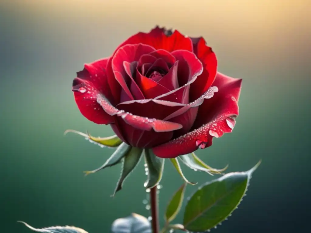 Una rosa roja en plena floración, con detalles exquisitos que reflejan la poesía lírica Meléndez Valdés transformadora