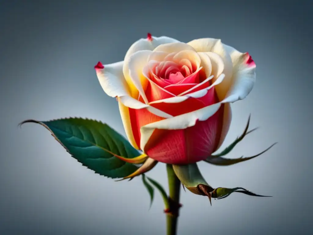 Una rosa floreciente entrelazada con una pluma, símbolos de la belleza y creatividad en la literatura europea