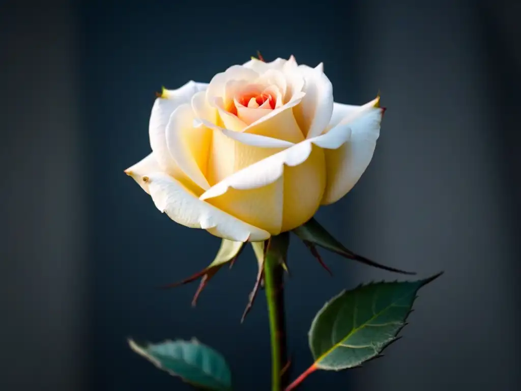 Florecen rosas con espinas largas y retorcidas, proyectando sombra ominosa