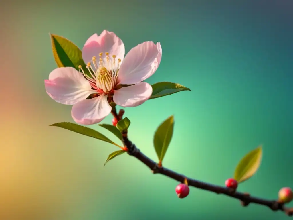 La sencillez y la belleza del haiku en la poesía moderna: rama de cerezo en flor sobre fondo pastel