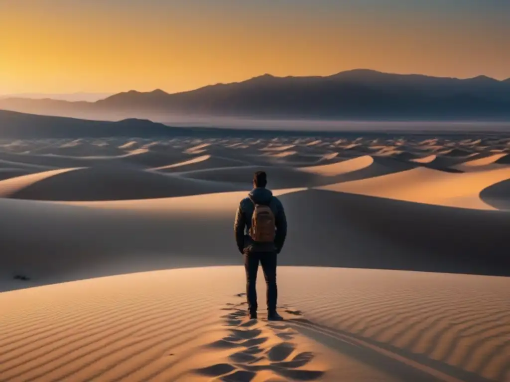 Un ser solitario en un desierto al atardecer, reflejando la vulnerabilidad de la poesía confesional transformadora palabras