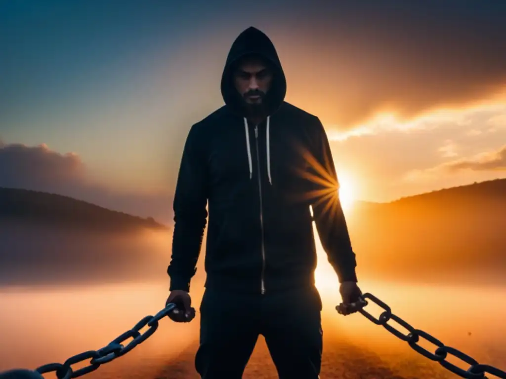 Libertad y resistencia: silueta rompiendo cadenas al sol Silueta liberándose de cadenas con luz simbolizando poesía negra resistencia libertad transformadora