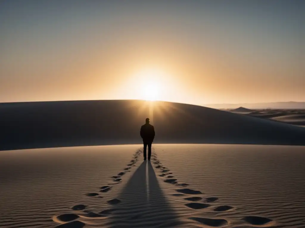 Silueta en desierto al atardecer, evocando el poder transformador de la elipsis en poesía