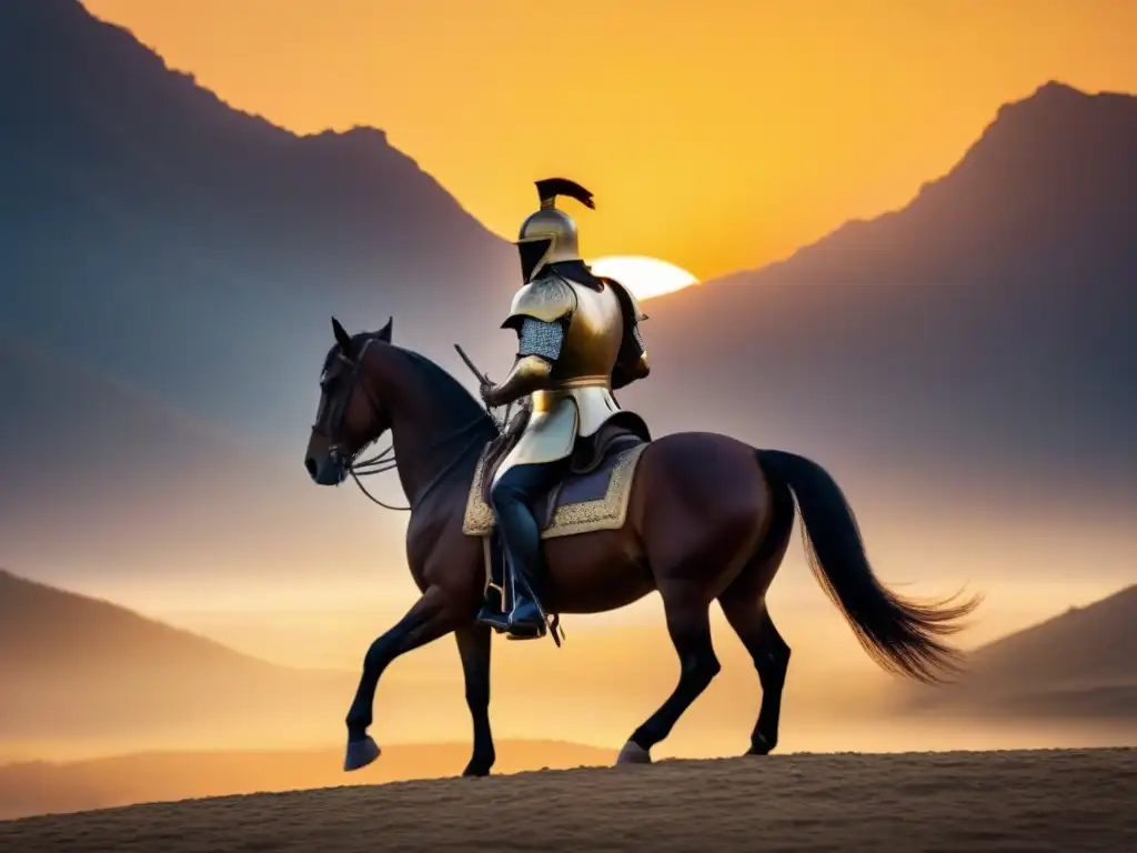 Silueta serena de El Cid y su caballo en un atardecer dorado