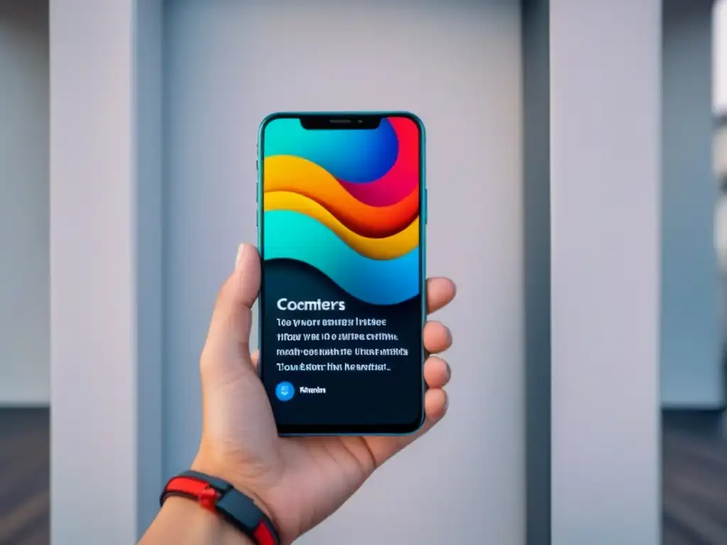 Un smartphone moderno muestra un poema viral colorido en su pantalla