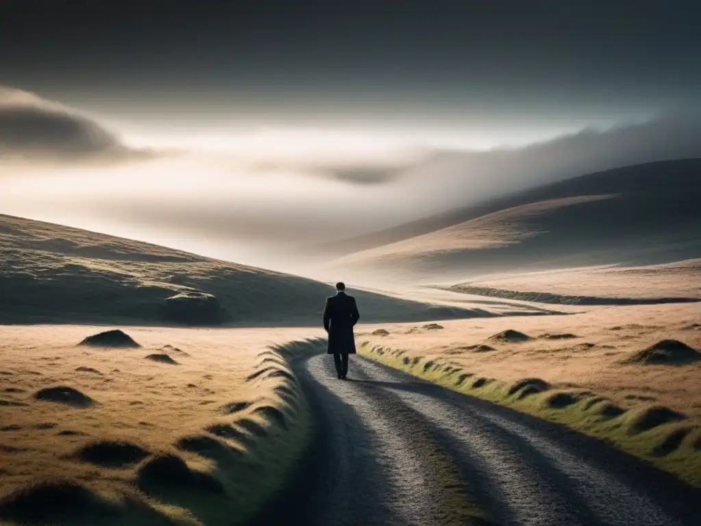 Un solitario camina en una llanura desolada, evocando la melancolía de la poesía de Thomas Hardy