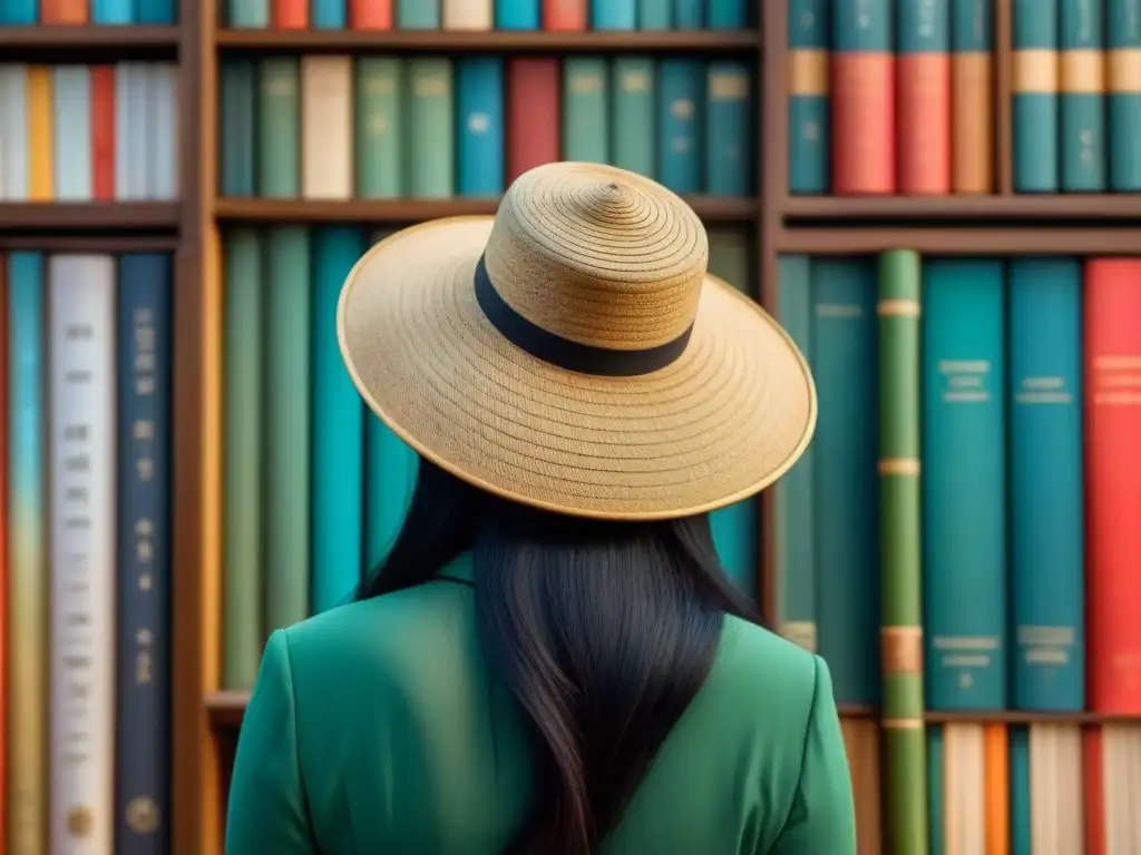 Un sombrero de bambú vietnamita flota en un mar de libros de poesía vibrantes, fusionando tradición y modernidad