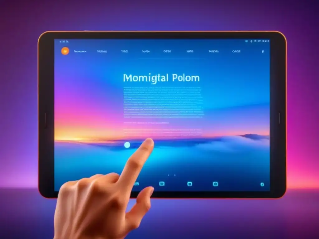 Tablet futurista muestra poesía digital vibrante