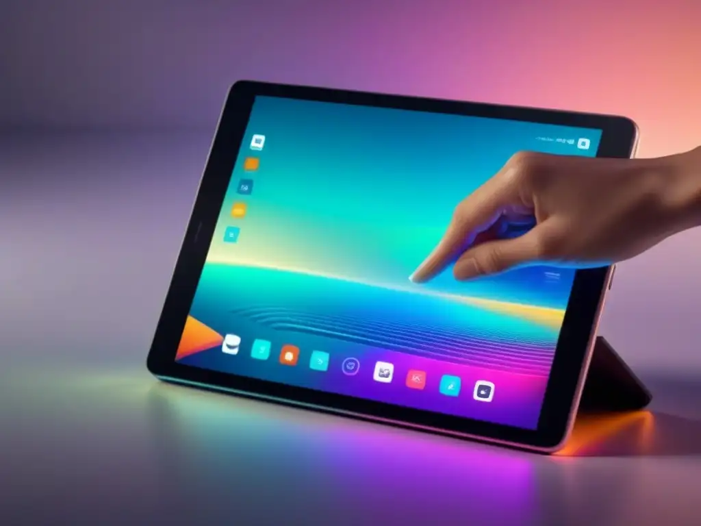 Un tablet futurista muestra la herramienta digital para poesía creativa en tonos pastel