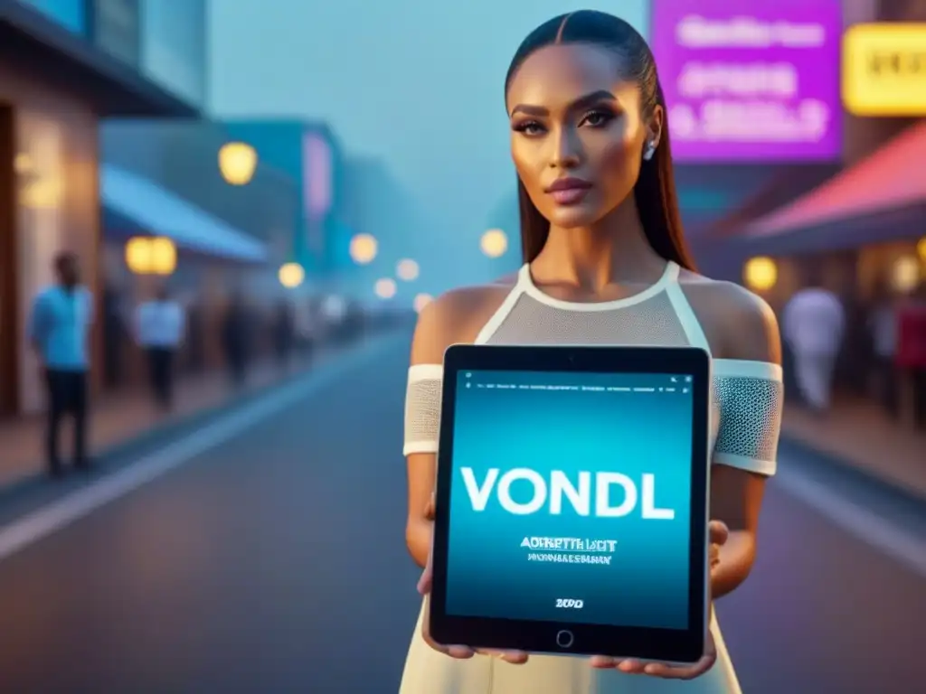 Una tablet moderna muestra una campaña publicitaria viral adaptando poesía