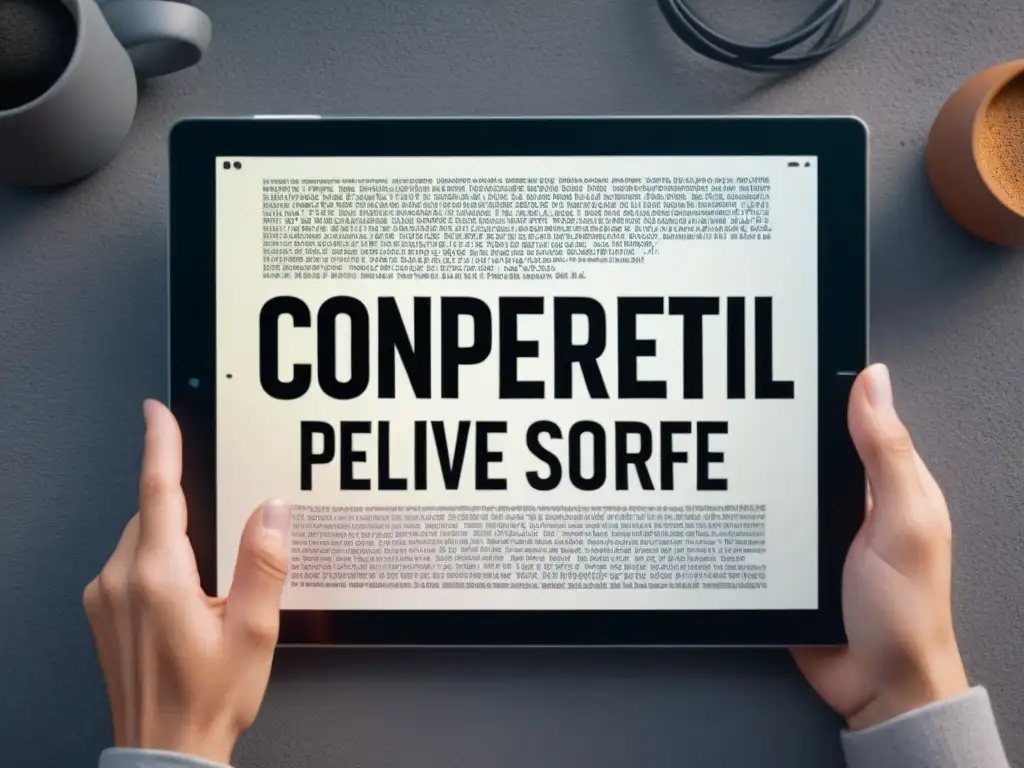 Tableta digital negra con poesía concreta digital en 8k Una tablet negra muestra una poesía visual y concreta digital en un diseño moderno y minimalista