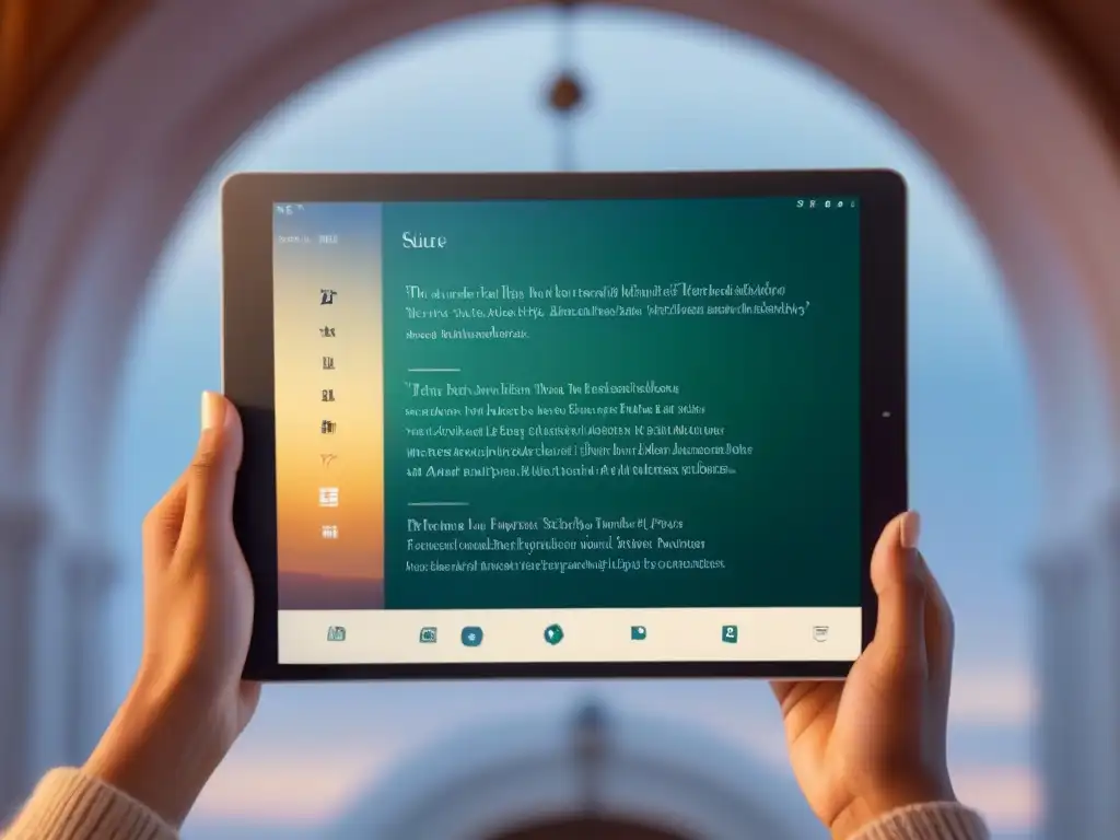 Una tableta digital elegante muestra una app de poesía lírica