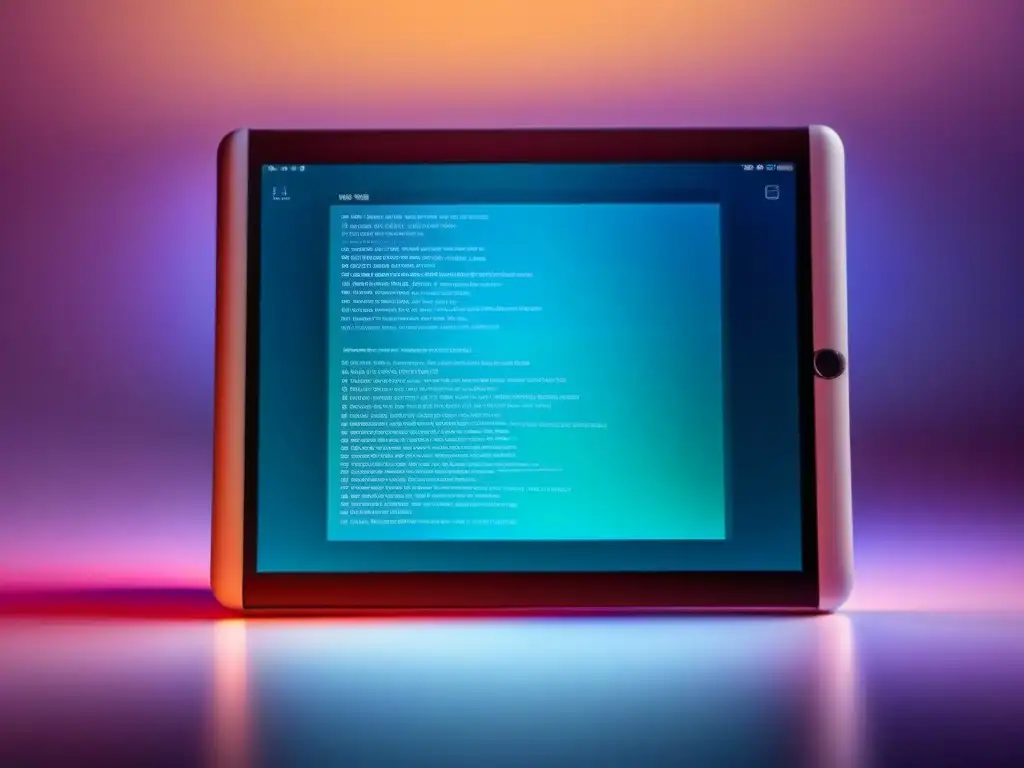 Poema digital: fusión tecnológica y poética en tablet Tableta digital muestra poema transformado, fusionando tecnología y poesía con colores e patrones