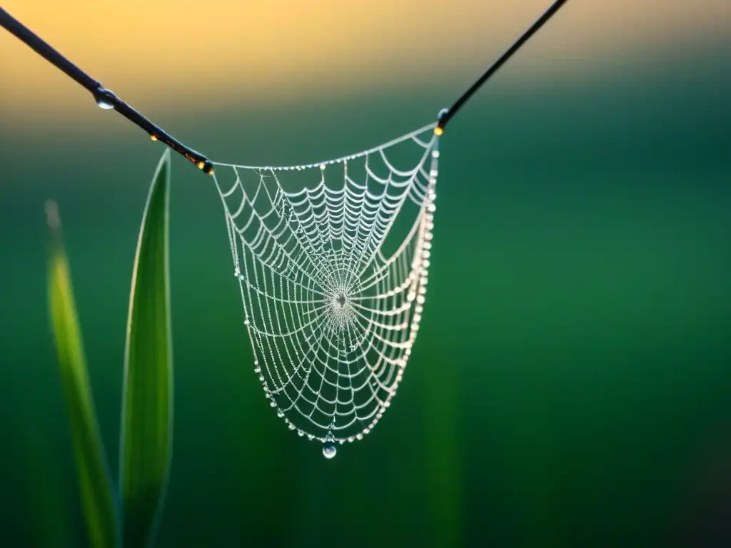 Telaraña delicada con rocío, representando la estética en la poesía lírica