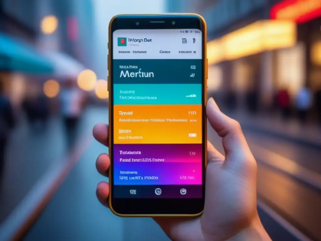 Poema digital: fusión tecnológica y poesía vibrante Teléfono inteligente con app de poesía digital: fusión de tecnología y futuro de la poesía en una interfaz vibrante y minimalista