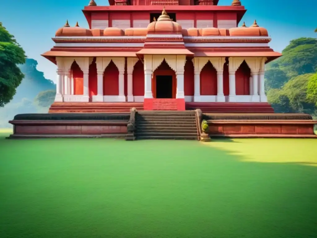 Templo hindú: serenidad y belleza en un paisaje exuberante Templo indio adornado, paisaje verde, poesía india moderna espiritualidad
