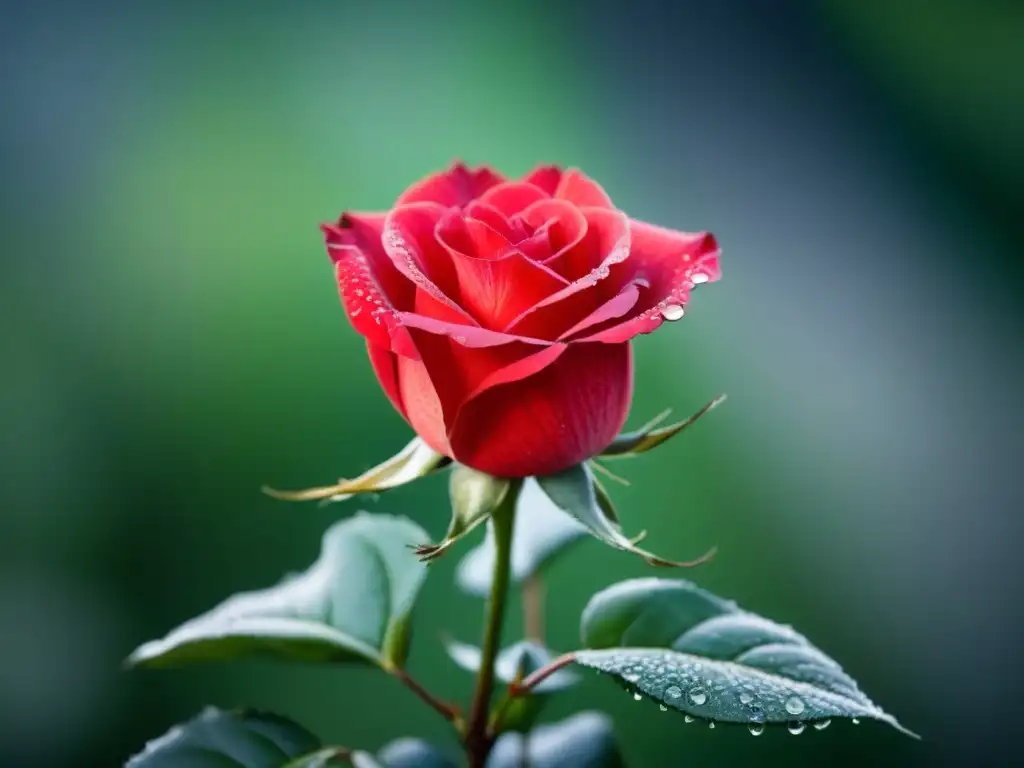 Creación poesía viva transformadora: Detalle exquisito de una rosa roja en plena floración, destacando su belleza natural