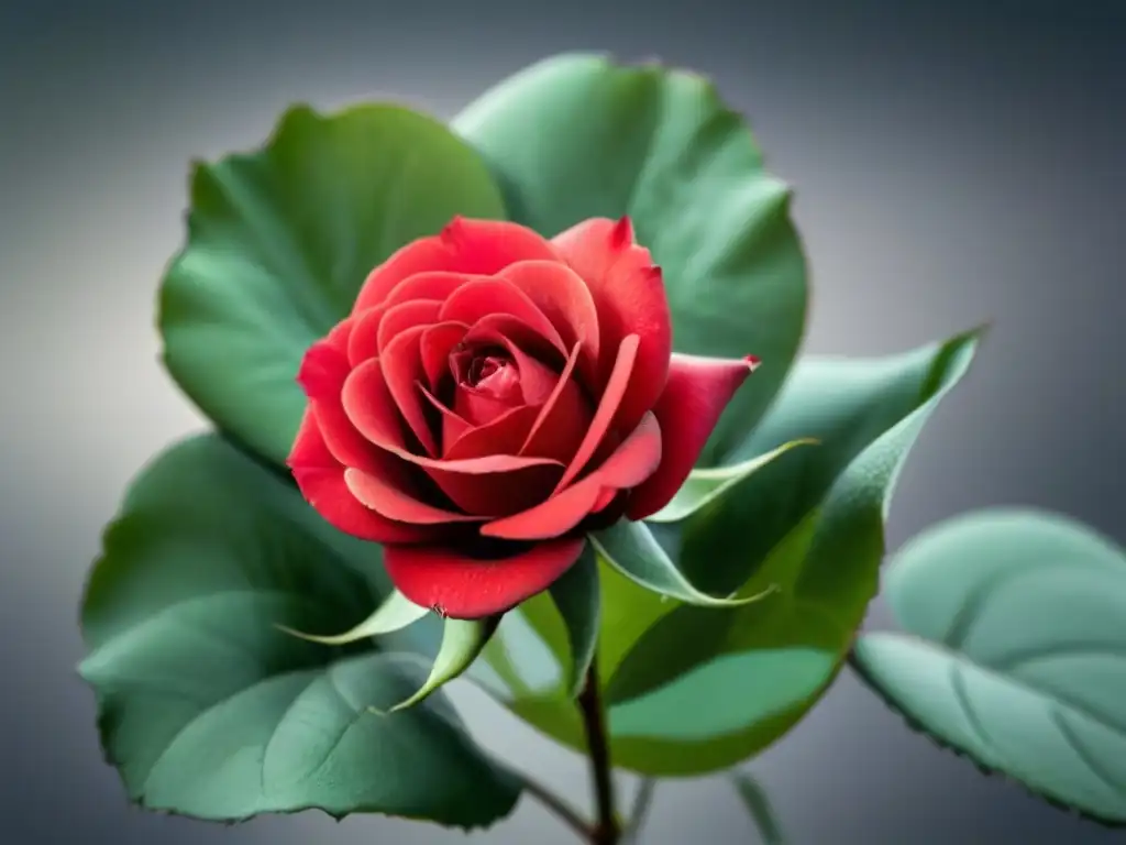 La transformación a través de la poesía: Detalle de una rosa roja en flor sobre fondo blanco, con gota de agua en el centro