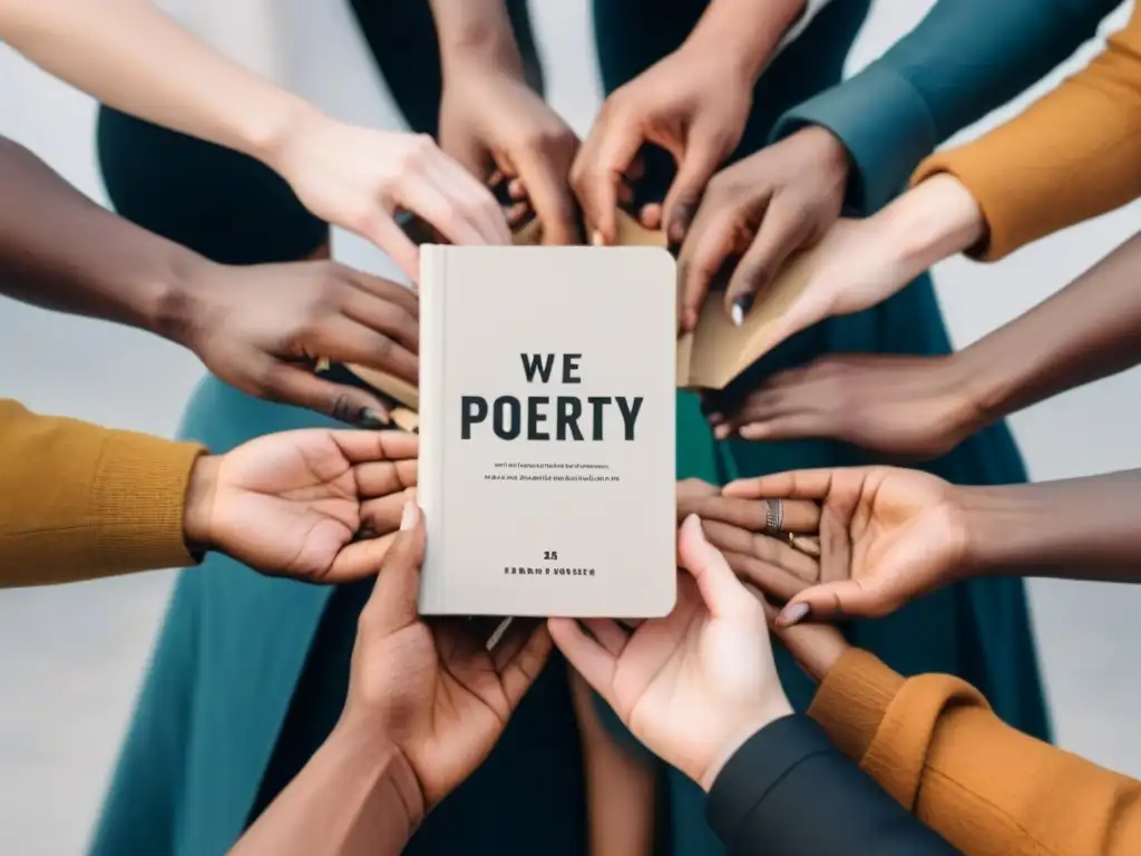 Unidos por la poesía: personas diversas sosteniendo libros, apoyando voces poéticas
