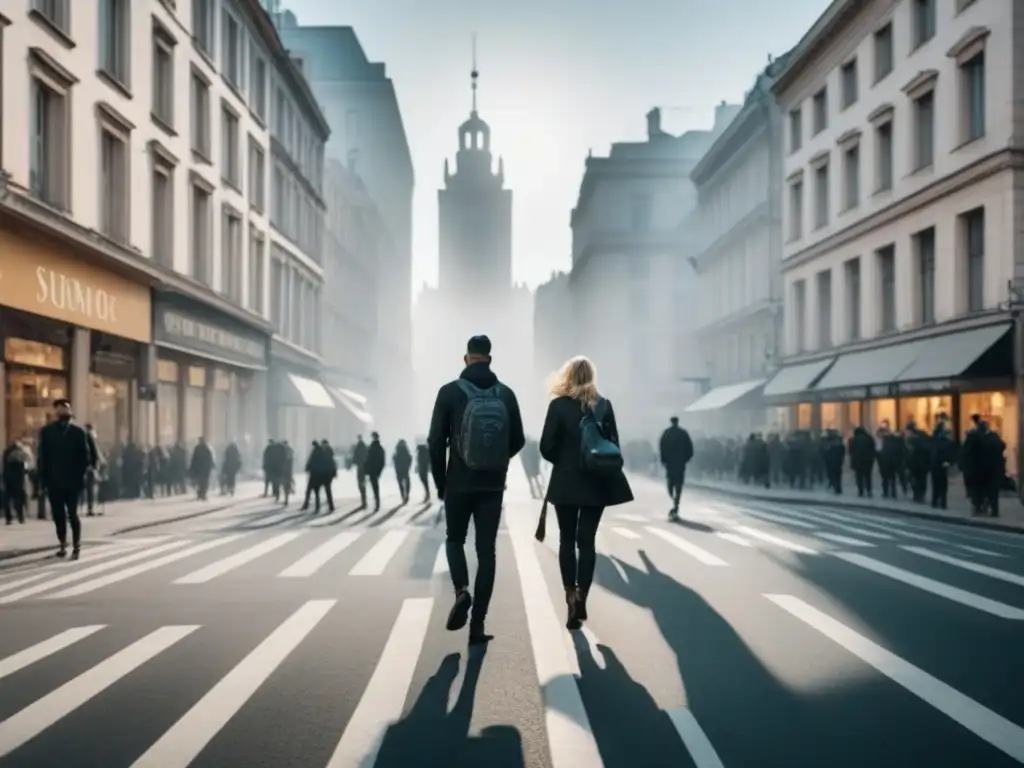 Transformación urbana a través de poesía: siluetas en la bulliciosa calle urbana, versos poéticos entrelazados con la arquitectura