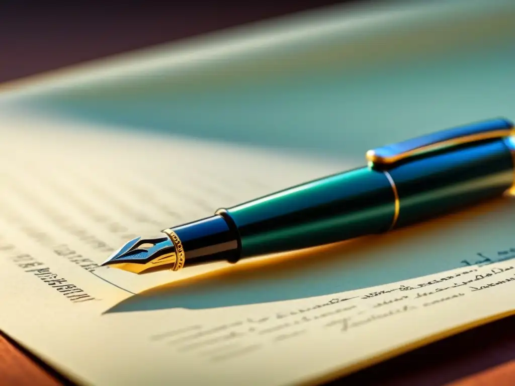 Estilográfica elegante sobre papel de alta calidad Transformación de versos con tintas: elegancia y sofisticación en un bolígrafo sobre papel de alta calidad, iluminado suavemente